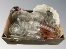 Twentieth century glass wares including dishes, ceiling glass shade,