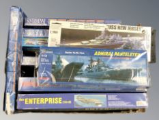 Nine various battleship scale modelling kits,