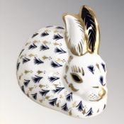 A Royal Crown Derby Rabbit paperweight with silver stopper