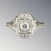 An Art Deco 18ct gold diamond solitaire ring, size N CONDITION REPORT: 3.