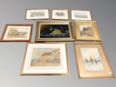 Assorted pictures and prints, A Hodgson Campbell landscape watercolour,