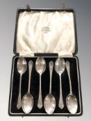 A cased set of six silver teaspoons, Birmingham marks CONDITION REPORT: 66.