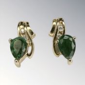 A pair of 10ct gold emerald and diamond earrings, with post fittings,