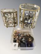 Two glazed thimble display stands and thimbles,