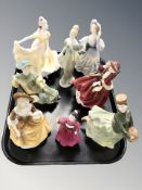 Eight various Royal Doulton lady's including Ascot, Sandra, Grand Manner, Top o the hill,