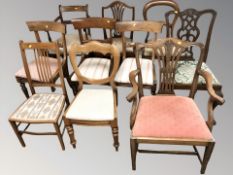 Ten various antique mahogany dining and occasional chairs