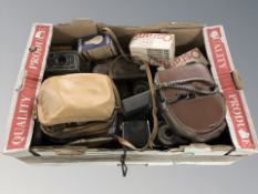 A group of Sony digital video cameras, Yashica video camera, cameras including Halina,