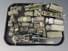 A group of 20th century die cast military vehicles, wagons,