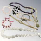 A small group of costume jewellery, wristwatch,