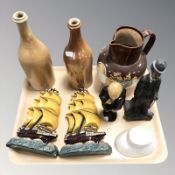 A pair of chalk wall plaques in the form of sailing ships, 19th century jelly mould,