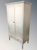 A modern grey painted double door wardrobe 110 cm wide x 55 cm deep x 190 cm high
