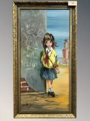 Audrey Dallas-Simpson (American, 1925-1984): Portrait of a Schoolgirl with a Brown Leather Satchel,