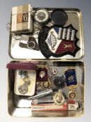 A group of medals and badges including two RAOB examples, German pin, two folding knives,
