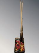 A group of billiard cues,