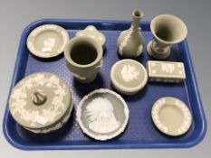 Several items of green Wedgwood Jasperware
