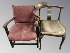 A late Victorian mahogany corner chair and further chair
