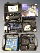 A group of boxed power tools, workzone,