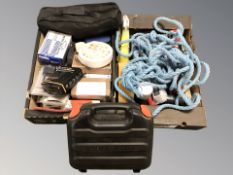 A quantity of hardware, boxed Black and Decker sander, length of rope,