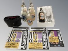 A group Newcastle United collectables including Brown Ale bottles, one signed by Alan Shearer ,