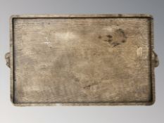 A Robert 'Mouseman' Thompson of Kilburn rectangular oak tea tray, circa 1940's,