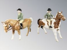 A Beswick Boy on Palomino Pony and Girl on Skewbald Pony,