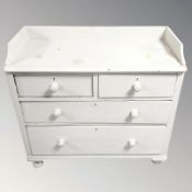 A Victorian painted pine four drawer wash stand 90 cm x 45 cm x 82 cm
