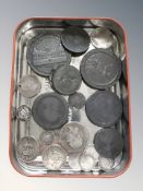 Coins including George III cartwheel tuppence 1797, several other Georgian and Victorian pieces,