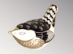 A Royal Crown Derby Wren paperweight with silver stopper