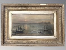 Nineteenth century school : View across a harbour, oil on board,