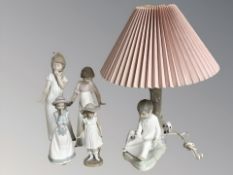 Four various Nao figures and lamp