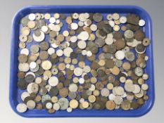 A collection of world coins and tokens including a Victorian Gothic Florin,