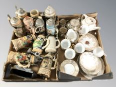 A quantity of pottery steins, Roslyn tea china,
