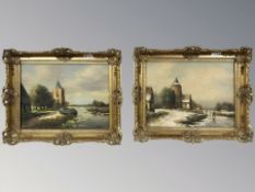 Early Twentieth Century Continental School : Winter Landscape with Figures Skating on a Frozen