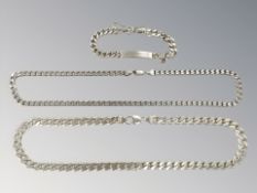 Two silver flat link curb necklaces and an identity bracelet CONDITION REPORT: 146g