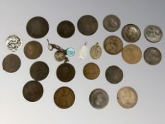 A group of Georgian and later coins, cartwheel penny, Victorian pennies etc,