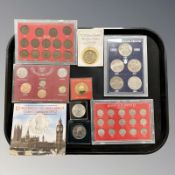 A group of coins and sets including Uncirculated Coin Collection 1982, crowns,