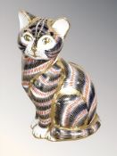 A Royal Crown Derby Seated Cat paperweight with silver stopper