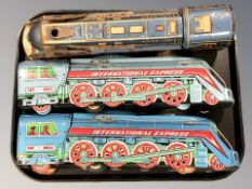 Three Chinese tin plate model locomotives