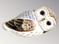 A Royal Crown Derby Owl paperweight with silver stopper