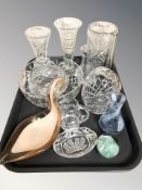 A group of crystal vases, basket, fruit bowl, paperweight,