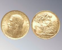 A George V gold full sovereign 1915