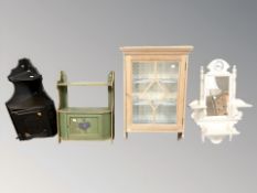 A glazed pine single door wall cabinet,