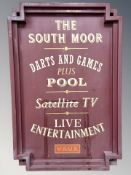A fibreglass pub sign 'The South Moor', 120 cm x 80 cm.