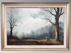 Twentieth Century English School : Shooting Scene with a Pheasant Being Driven Over a Peg,