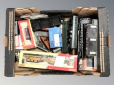 A group of Hornby die cast rolling stock, similar model breakdown crane, model railway components,