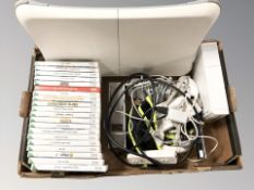 A Nintendo Wii console, Wii fit board,