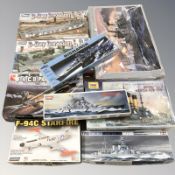 Assorted naval and aircraft modelling kits including Lindberg,