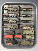 A group of die cast locomotives and tenders, including Airfix.