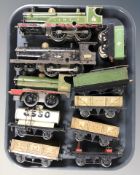 A group of 20th century tin plate locomotives and passenger cars.