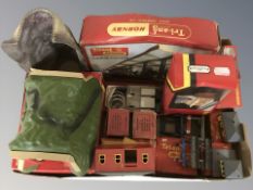 Assorted Hornby Triang model railway buildings and decorations in boxes.